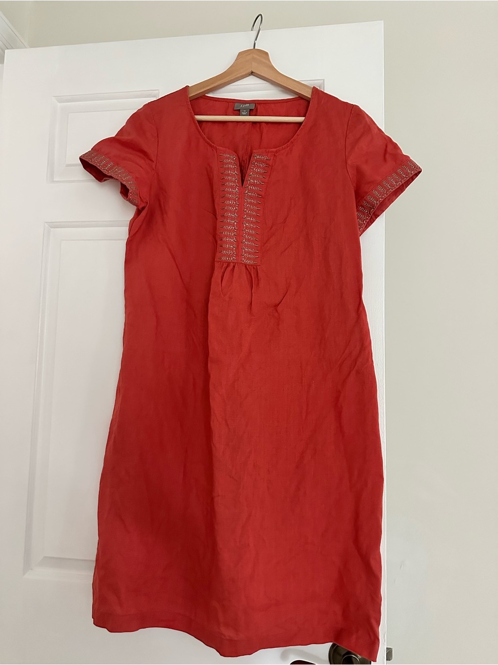 J. Jill Short-Sleeve Linen Tunic with Embroidered Trim
